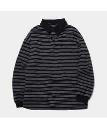 ストライプラグビー長袖オーバーサイズピケカラー長袖ポロTシャツ_3COLOR