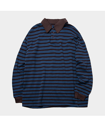 ストライプラグビー長袖オーバーサイズピケカラー長袖ポロTシャツ_3COLOR
