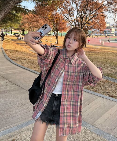 LEMAIN SECOND（リメインセカンド）の「オーバーサイズフランネルポケットチェックシャツ[ディープピンク]（シャツ/ブラウス・レディース・その他・SMALL/MEDIUM/LARGE）」の7枚目の写真