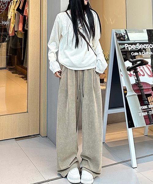 gossip!ロサンゼルス(ゴシップロサンゼルス)の「YUGA ハイウエスト フリースニットパンツ(その他パンツ・レディース・ブラック/カーキ/ダークブラウン/ダークグレー・M/L)」の6枚目の写真