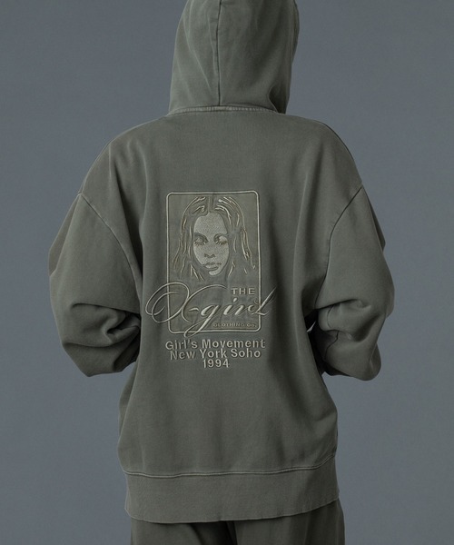X-girl パーカー オリーブ FACE POSTER XL X-girl（エックスガール） パーカー X-girl FACE POSTER SWEAT HOODIE