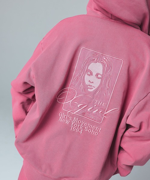 今市隆二 RILY ピンクパーカー XL size PIGMENT DYED FACE AND LOGO SQUARE PATCH ZIP UP SWEAT HOODIE