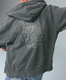 X-girl（エックスガール）の「PIGMENT DYED FACE AND LOGO SQUARE PATCH ZIP UP SWEAT HOODIE（パーカー・レディース）」