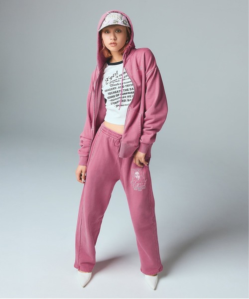 PIGMENT DYED FACE AND LOGO SQUARE PATCH ZIP UP SWEAT HOODIE