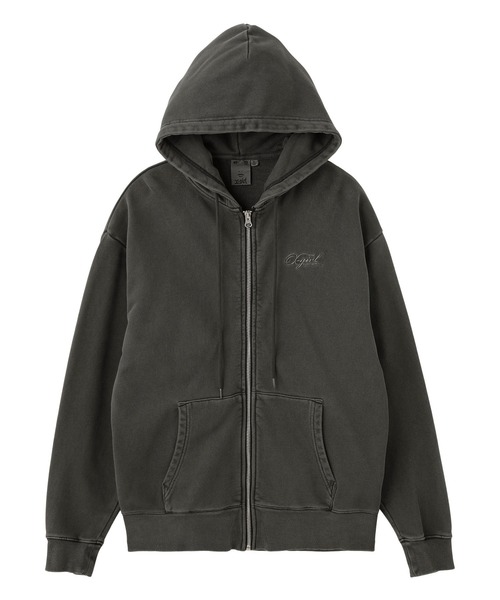 PIGMENT DYED FACE AND LOGO SQUARE PATCH ZIP UP SWEAT HOODIE