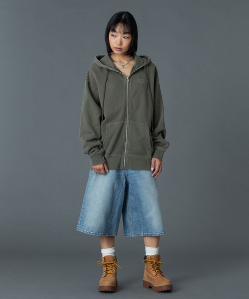 PIGMENT DYED FACE AND LOGO SQUARE PATCH ZIP UP SWEAT HOODIE