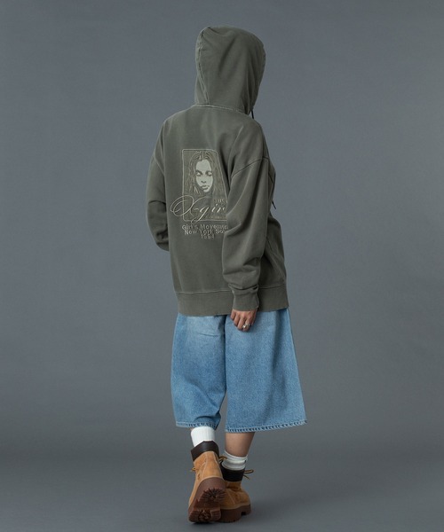 PIGMENT DYED FACE AND LOGO SQUARE PATCH ZIP UP SWEAT HOODIE