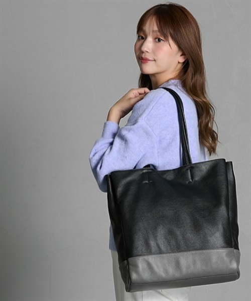 nissen（ニッセン）の「１２ポケット本革コンビカラー２WAYトートバッグ（A４対応）Poche Lab（ポッシェ ラボ）（トートバッグ・レディース・マスタード/ブラック系/アイボリー・FREE）」の4枚目の写真