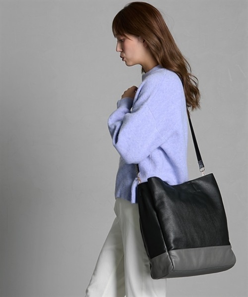 nissen（ニッセン）の「１２ポケット本革コンビカラー２WAYトートバッグ（A４対応）Poche Lab（ポッシェ ラボ）（トートバッグ・レディース・マスタード/ブラック系/アイボリー・FREE）」の6枚目の写真