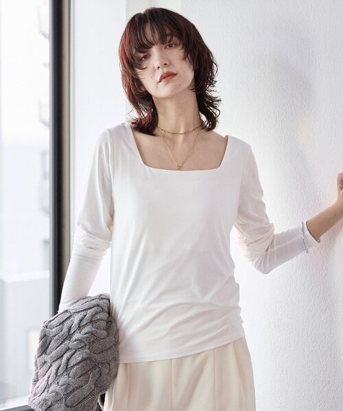 RIVE DROITE(リヴドロワ)の「【ニットのインナーにも】スクエアネックカットソー(Tシャツ/カットソー・レディース・ホワイト/ブラック・FREE)」の7枚目の写真