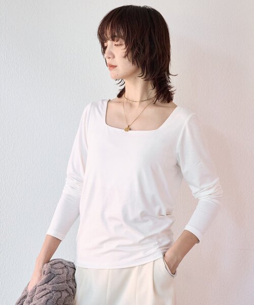 RIVE DROITE(リヴドロワ)の「【ニットのインナーにも】スクエアネックカットソー(Tシャツ/カットソー・レディース・ホワイト/ブラック・FREE)」の8枚目の写真