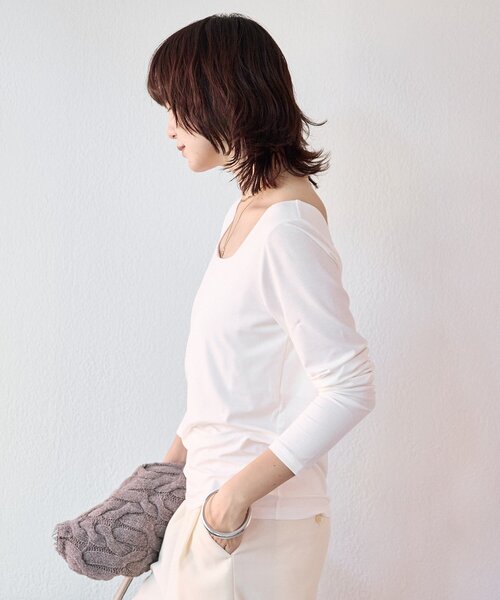 RIVE DROITE(リヴドロワ)の「【ニットのインナーにも】スクエアネックカットソー(Tシャツ/カットソー・レディース・ホワイト/ブラック・FREE)」の9枚目の写真