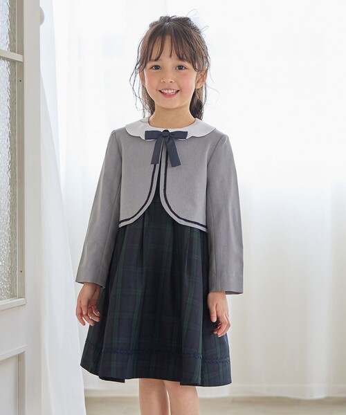 セール】【2点セット】ノーカラー ボレロジャケット+襟付き ワンピース