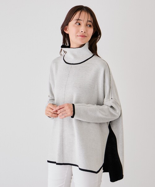 Jayro(ジャイロ)の「リバーシブルWフェイスポンチョ風ニットプルオーバー(ニット/セーター・レディース・ブラック/ライトグレー/オレンジ・38)」の21枚目の写真