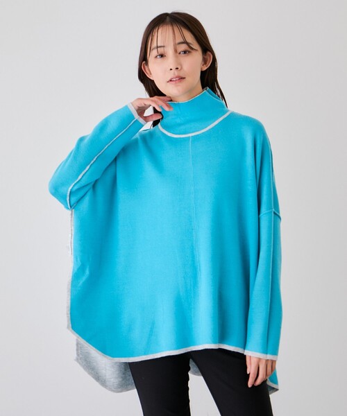 Jayro(ジャイロ)の「リバーシブルWフェイスポンチョ風ニットプルオーバー(ニット/セーター・レディース・ブラック/ライトグレー/オレンジ・38)」の4枚目の写真