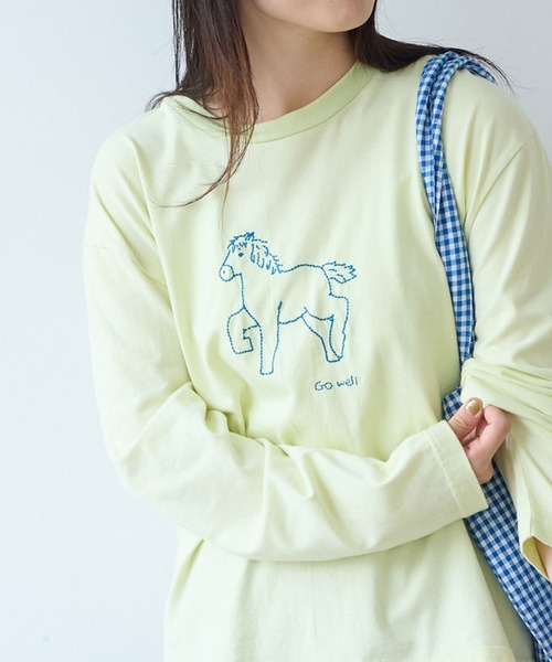 bulle de savon（ビュルデサボン）の「ポニー刺繍 ロンＴ（Tシャツ/カットソー・レディース・ライム/オートミール/ネイビー・FREE）」の3枚目の写真