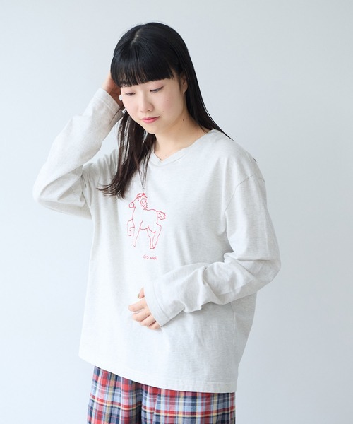 bulle de savon（ビュルデサボン）の「ポニー刺繍 ロンＴ（Tシャツ/カットソー・レディース・ライム/オートミール/ネイビー・FREE）」の6枚目の写真