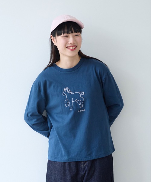 bulle de savon（ビュルデサボン）の「ポニー刺繍 ロンＴ（Tシャツ/カットソー・レディース・ライム/オートミール/ネイビー・FREE）」の14枚目の写真
