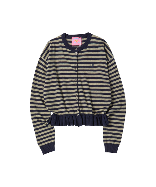 COMONINOZ（コモニノズ）の「W STRIPE FRILL CARDIGAN [NAVY]（カーディガン/ボレロ・レディース・ネイビー・FREE）」の2枚目の写真