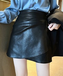 PUレザー ミニスカート美脚ハイウエスト