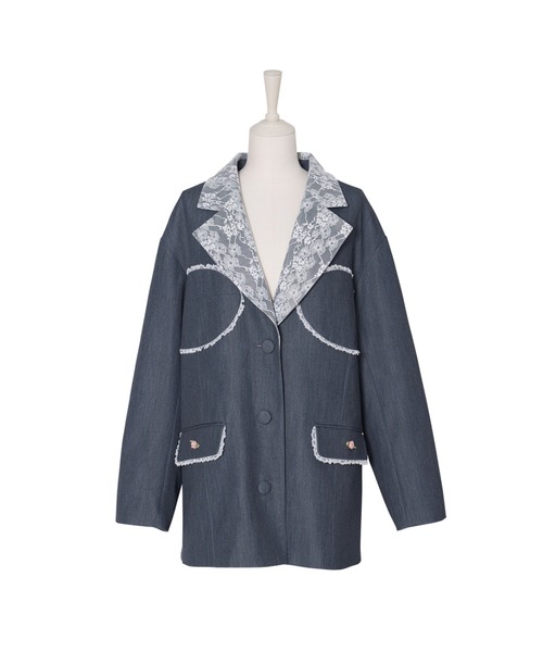 Fiorforte(フィオルフォルテ)の「corset lace jacket(テーラードジャケット・レディース・グレー/ピンク・FREE)」の2枚目の写真