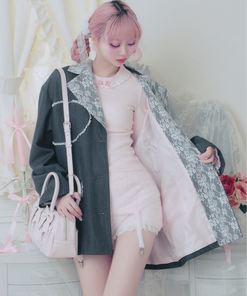 Fiorforte(フィオルフォルテ)の「corset lace jacket(テーラードジャケット・レディース・グレー/ピンク・FREE)」の4枚目の写真