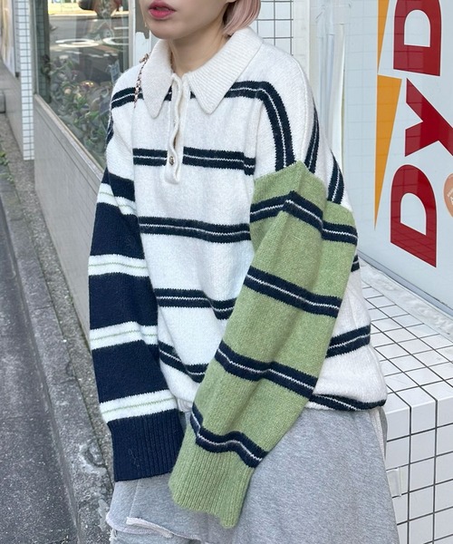 Alley Tokyo(アリートーキョー)の「BIGラガーニット(ニット/セーター・レディース・ホワイト系/ブルー/ピンク・FREE)」の2枚目の写真