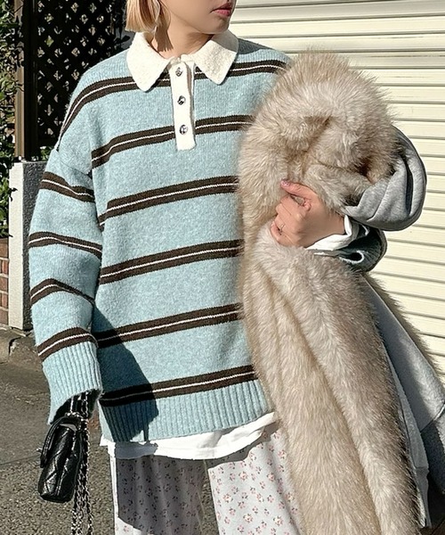 Alley Tokyo(アリートーキョー)の「BIGラガーニット(ニット/セーター・レディース・ホワイト系/ブルー/ピンク・FREE)」の3枚目の写真