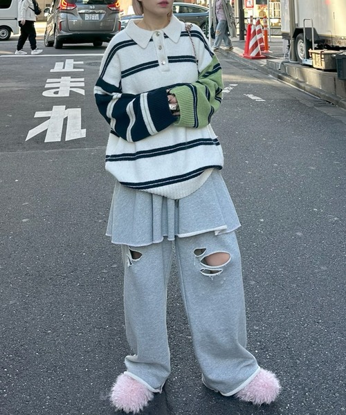 Alley Tokyo(アリートーキョー)の「BIGラガーニット(ニット/セーター・レディース・ホワイト系/ブルー/ピンク・FREE)」の12枚目の写真