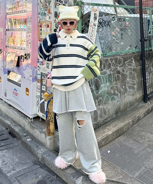 Alley Tokyo(アリートーキョー)の「BIGラガーニット(ニット/セーター・レディース・ホワイト系/ブルー/ピンク・FREE)」の13枚目の写真