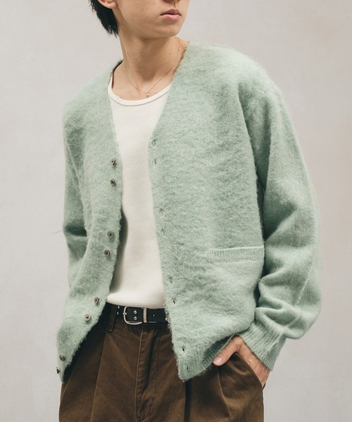 Adoon plain(アドーンプレーン)の「Multi-Button Shaggy Knit Cardigan / マルチボタンシャギーニットカーディガン(カーディガン/ボレロ・メンズ・ライトグリーン/ダークブラウン/ブラック・LARGE/MEDIUM)」の3枚目の写真