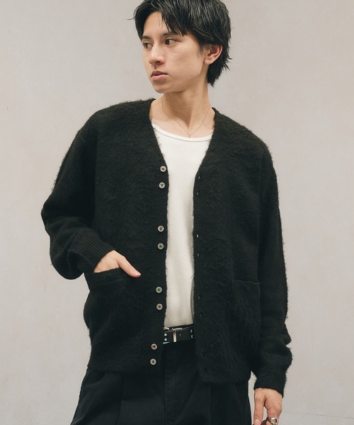 Adoon plain(アドーンプレーン)の「Multi-Button Shaggy Knit Cardigan / マルチボタンシャギーニットカーディガン(カーディガン/ボレロ・メンズ・ライトグリーン/ダークブラウン/ブラック・LARGE/MEDIUM)」の4枚目の写真