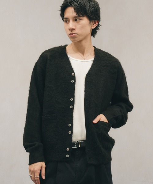 Adoon plain(アドーンプレーン)の「Multi-Button Shaggy Knit Cardigan / マルチボタンシャギーニットカーディガン(カーディガン/ボレロ・メンズ・ライトグリーン/ダークブラウン/ブラック・LARGE/MEDIUM)」の13枚目の写真