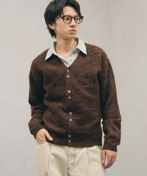【新品】11月新作 SHAGGY PLEATS ハイネック長袖カーディガン セール】Multi-Button Shaggy Knit Cardigan / マルチボタンシャギー
