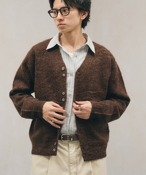 Adoon plain(アドーンプレーン)の「Multi-Button Shaggy Knit Cardigan / マルチボタンシャギーニットカーディガン(カーディガン/ボレロ・メンズ・ライトグリーン/ダークブラウン/ブラック・LARGE/MEDIUM)」の10枚目の写真