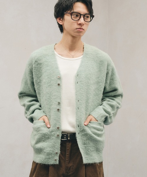 Adoon plain(アドーンプレーン)の「Multi-Button Shaggy Knit Cardigan / マルチボタンシャギーニットカーディガン(カーディガン/ボレロ・メンズ・ライトグリーン/ダークブラウン/ブラック・LARGE/MEDIUM)」の7枚目の写真