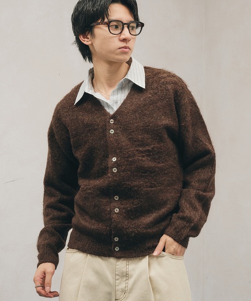 美品✨45R コットンニットカーディガン ギマニットのカーディガン ブラウン セール】Multi-Button Shaggy Knit Cardigan / マルチボタンシャギー