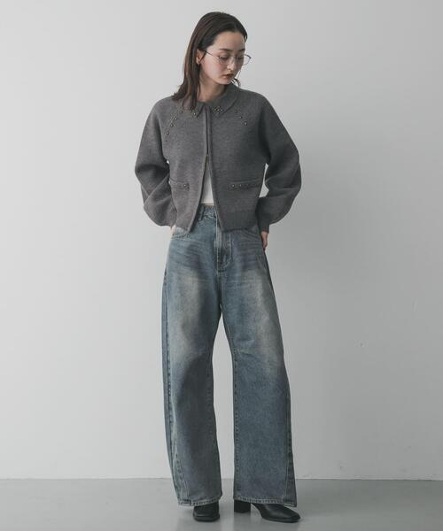 SENSE OF PLACE by URBAN RESEARCH（センスオブプレイスバイアーバンリサーチ）の「『洗濯可』スタッズデザインカーディガン（カーディガン/ボレロ・レディース・チャコールグレー/ブラック/ベージュ・ONE）」の19枚目の写真