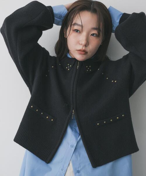 SENSE OF PLACE by URBAN RESEARCH（センスオブプレイスバイアーバンリサーチ）の「『洗濯可』スタッズデザインカーディガン（カーディガン/ボレロ・レディース・チャコールグレー/ブラック/ベージュ・ONE）」の16枚目の写真