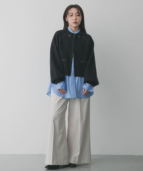 SENSE OF PLACE by URBAN RESEARCH（センスオブプレイスバイアーバンリサーチ）の「『洗濯可』スタッズデザインカーディガン（カーディガン/ボレロ・レディース・チャコールグレー/ブラック/ベージュ・ONE）」の7枚目の写真
