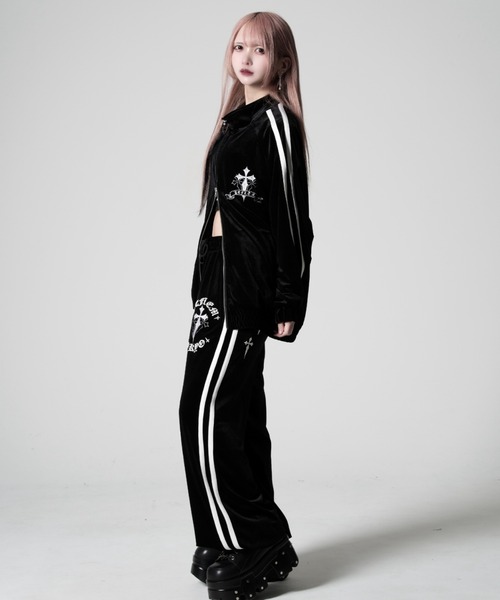 REFLEM TOKYO クロス刺繍ベロアジャージ 上下セット REFLEM（レフレム） ジャージ 「REFLEM/レフレム」クロス刺繍ベロア