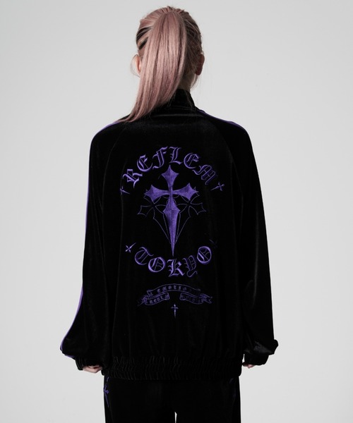 REFLEM クロス刺繍ベロアジャージ 上下セット REFLEM（レフレム） ジャージ 「REFLEM/レフレム」クロス刺繍ベロア