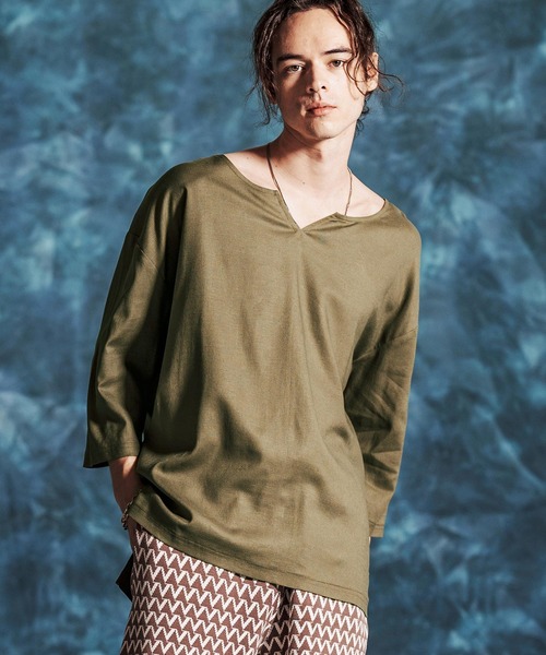Jih Nunc（ジーヌンク）の「mlt5546-レーヨンリネンキーネックシャツ(JIH-R1156)（シャツ/ブラウス・メンズ・キナリ/カーキ/ブラック・L/M/S）」の3枚目の写真
