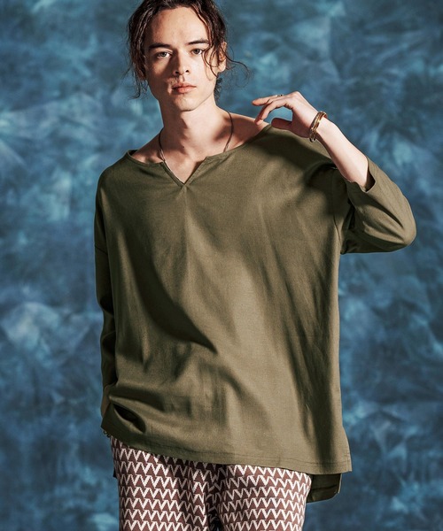 Jih Nunc（ジーヌンク）の「mlt5546-レーヨンリネンキーネックシャツ(JIH-R1156)（シャツ/ブラウス・メンズ・キナリ/カーキ/ブラック・L/M/S）」の4枚目の写真