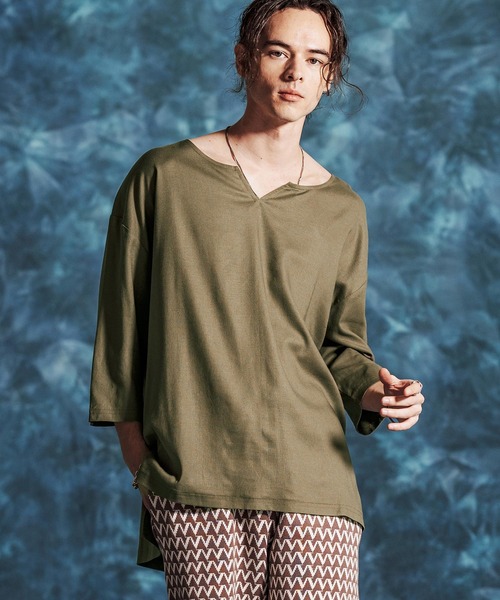 Jih Nunc（ジーヌンク）の「mlt5546-レーヨンリネンキーネックシャツ(JIH-R1156)（シャツ/ブラウス・メンズ・キナリ/カーキ/ブラック・L/M/S）」の5枚目の写真