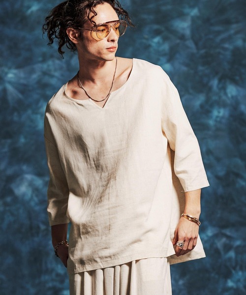 Jih Nunc（ジーヌンク）の「mlt5546-レーヨンリネンキーネックシャツ(JIH-R1156)（シャツ/ブラウス・メンズ・キナリ/カーキ/ブラック・L/M/S）」の9枚目の写真