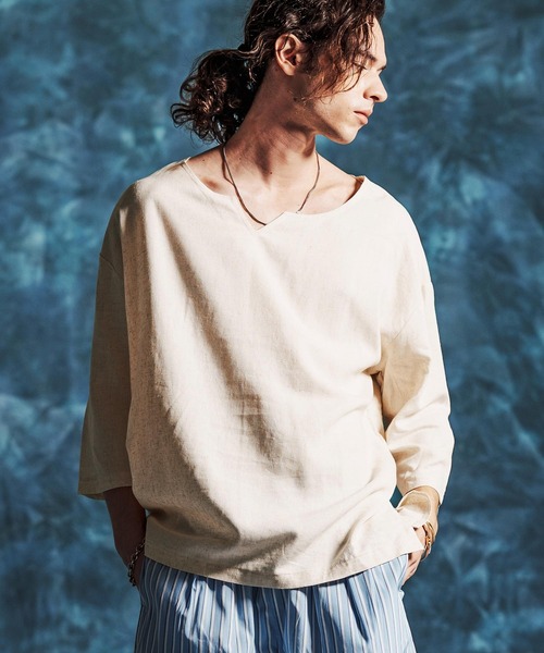 Jih Nunc（ジーヌンク）の「mlt5546-レーヨンリネンキーネックシャツ(JIH-R1156)（シャツ/ブラウス・メンズ・キナリ/カーキ/ブラック・L/M/S）」の11枚目の写真