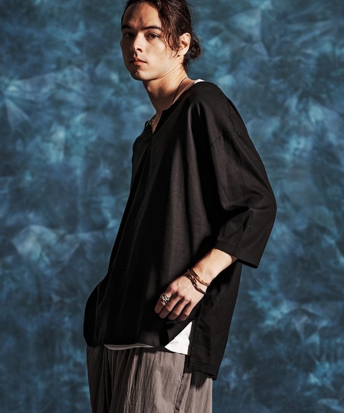 Jih Nunc（ジーヌンク）の「mlt5546-レーヨンリネンキーネックシャツ(JIH-R1156)（シャツ/ブラウス・メンズ・キナリ/カーキ/ブラック・L/M/S）」の18枚目の写真
