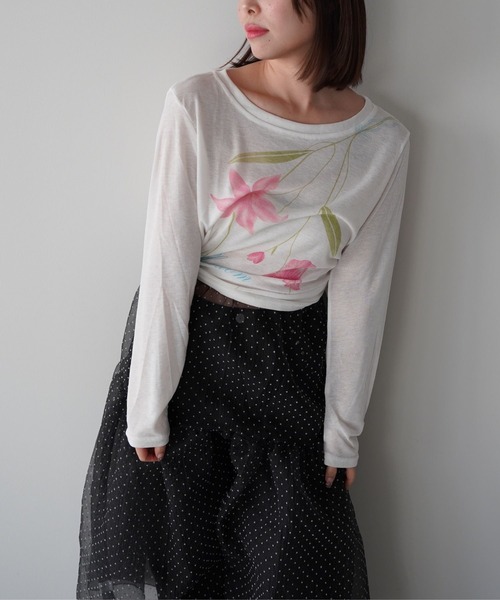 SANSeLF（サンセルフ）の「【SANSeLF】フロントプリントシアーロングスリーブトップス saw25a079（Tシャツ/カットソー・レディース・ホワイト・FREE）」の2枚目の写真