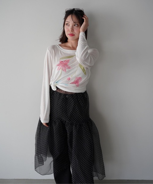 SANSeLF（サンセルフ）の「【SANSeLF】フロントプリントシアーロングスリーブトップス saw25a079（Tシャツ/カットソー・レディース・ホワイト・FREE）」の4枚目の写真